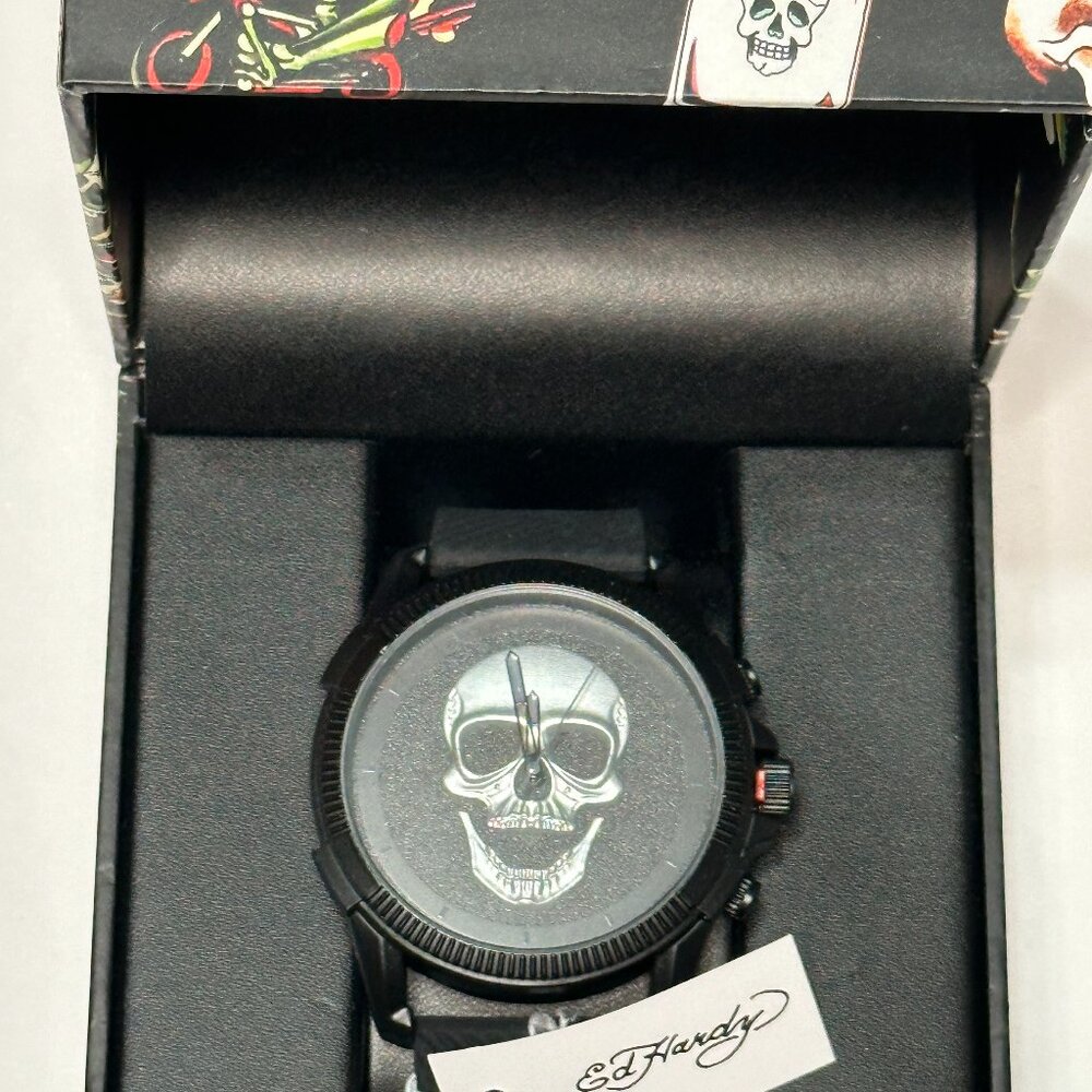 NEW Mens Black Silicone Strap Ed Hardy Watch - Picture 2 of 6